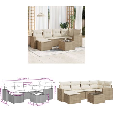 7-tlg. Garten-Sofagarnitur mit Kissen Beige Poly Rattan - Gartenmöbel - Outdoor Möbel - Rattan Sofa - Lounge Set - Esstisch - Home & Living (1/3)