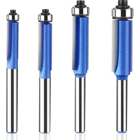 Juego de 4 fresas de corte al ras con vástago de 6,35 mm (1/4") y punta de carburo de tungsteno de 25,4 mm (1") para trabajar la madera. (1/5)