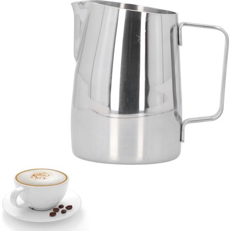 400-ml-Latte-Art-Becher aus Edelstahl 304 mit schräger Öffnung, ideal für Milchschaum. Außen hochglanzpoliert, innen sandgestrahlt. (1/5)