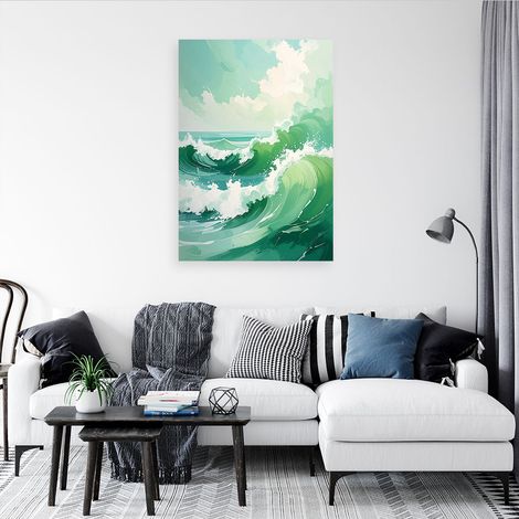 Wandbild Meer und Wellen Moderne Pastell Landschaft Grün 60x90 (1/4)