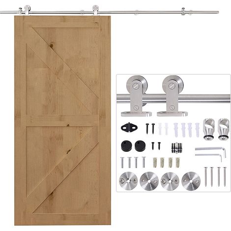 Kit per porta scorrevole in legno con binari in acciaio inox a funzionamento fluido, sistema di binari per porta singola da 2000 mm