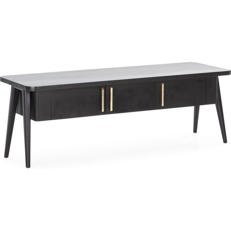 TV-Schrank 150X50X51 Schwarzes Holz/Goldenes Metall (1/4)