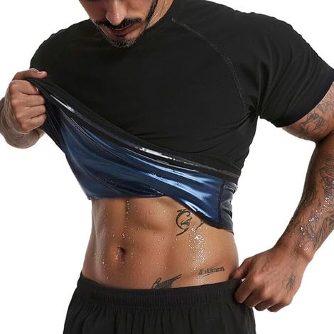 T-Shirt Sauna - Manche Courte - Tissu Polymère Thermique - Pour Entraînement Gym et Perte de Poids - Taille Unique (1/3)