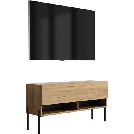 Meuble TV : Chêne Craft, pieds droits noirs, 100 × 32 × 52 cm (1/5)