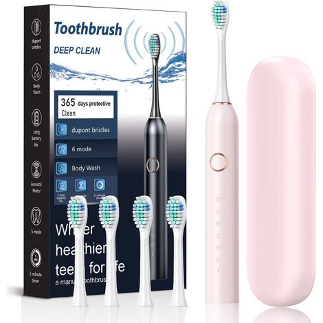 Power Brosse à dents – Nettoyeur dentaire ABS, batterie rechargeable longue durée  Appareil de soins bucco-dentaires à haute fréquence pour hommes, femmes, étudiants, travailleurs, familles (1/5)