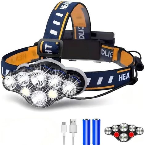 Wiederaufladbare LED-Stirnlampe, wiederaufladbar, verstellbar, 3.000 mAh, rot, für Camping, superhelle Stirnlampe mit 90.000 Lumen und 3.000-mAh-Akku (1/5)