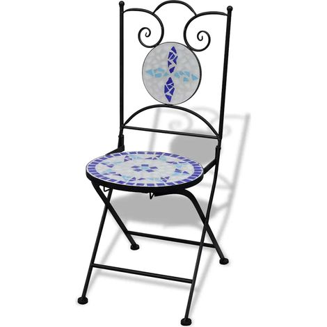 Sedie da Bistrot Pieghevoli 2 pz Sedute da esterno in Ceramica Blu e Bianco (1/3)