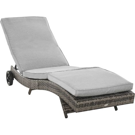 Polyrattan Sonnenliege Gartenliege mit Kissen 5-stufig verstellbar Rattanliege Gartenmöbel Liege S-Form Metall Grau 207 x 70 x 70 cm