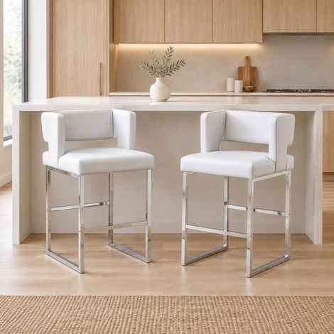 Set di 2 sgabelli da bar 91,4 cm, seduta in PU grigio chiaro, gambe metallo argento DESVIAE (1/5)