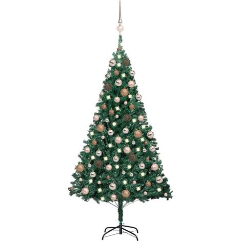 Sapin de Noël artificiel LED et boules/Arbre de Noël pour Déco Vert 150 cm PVC -WYW24943 (1/5)