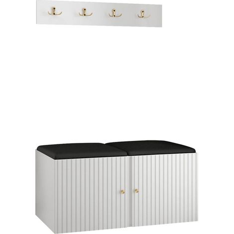 Meuble d'entrée Hartford 384, Blanc, 0x0x0cm, MDF, Stratifié, Faux cuir, Murale, À poser (1/5)