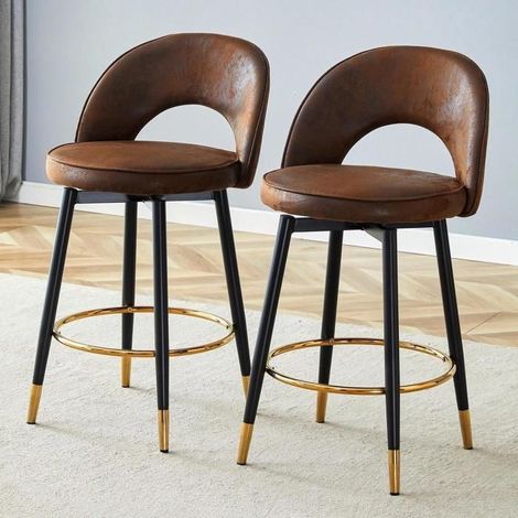 Tabouret de bar - KOMHTOM - 47.4x44x92cm - Pivotant 360° - Tissu technique respirant - Pieds dorés (1/5)