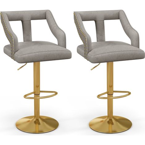 COSTWAY 2Pcs Bar Chairs Adjustable Swivel Bar Stool Dutch Velvet Dining Chair (1/5)