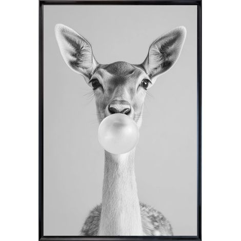 Tableau mural encadré portrait biche bubble gum 80x120 cm - Tableau Mural Décoratif - Image Encadrée Imprimée en HD - Impression 80x120 cm sur Fibres de Bois FSC - Finition Mate - Fabriqué en France (1/5)