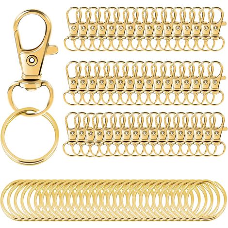 100Pcs Attache Porte Clé (50 Mousqueton Porte-Clé, 50 Anneaux de Porte Clé) Porte Clef d'Or pour Bijoux, Loisirs Créatifs (1/5)