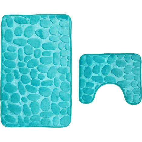 Set bestehend aus 2 rutschfesten Badematten und einer maschinenwaschbaren WC-Vorlegermatte (50 × 80 + 40 × 50 cm) – Grün