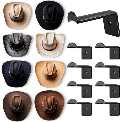Hook Pour Chapeau - 2,8 Pouces - Fixation Adhésive Renforcée - Pour Chapeaux À Large Bord (Cowboy, Fedora) Et Casquettes - Lot De 8 - Noir (1/4)