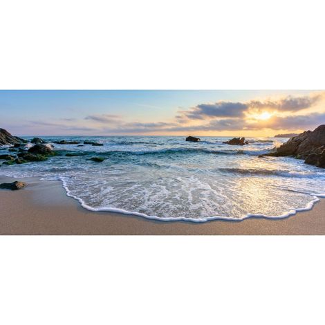 Tableau sur verre synthétique plage au crépuscule 65x145 cm - Impression sur Verre synthétique - Image HD  imprimée sur Verre synthétique - Tableau mural décoratif - Fabriqué en France (1/4)