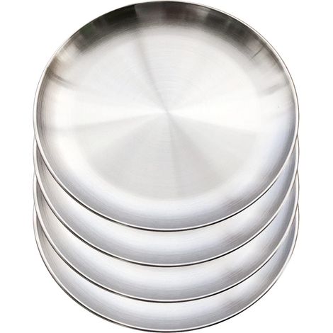 Quatre poêles à barbecue rondes en acier inoxydable, qui peuvent également servir de moules à gâteaux ou de plats à viande ovales. (1/5)