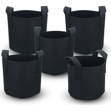 5X Sac de Plantation en Tissu Non tissé 38 litres -10 Gallon- 40 x 30 cm - Cache-Pot de Plantes avec poignées pour Le Jardin, la Serre - Bac de Plantation Sac de Plantation (1/5)