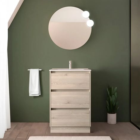 Mobile bagno a terra 60 cm rovere bali con specchio e lavabo Gaya (1/5)