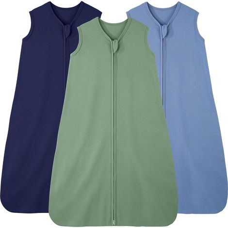 Juego de 3 sacos de dormir de verano para bebés de 0 a 6 meses, ligeros, con doble cremallera, de 58 a 66 cm, color cian.