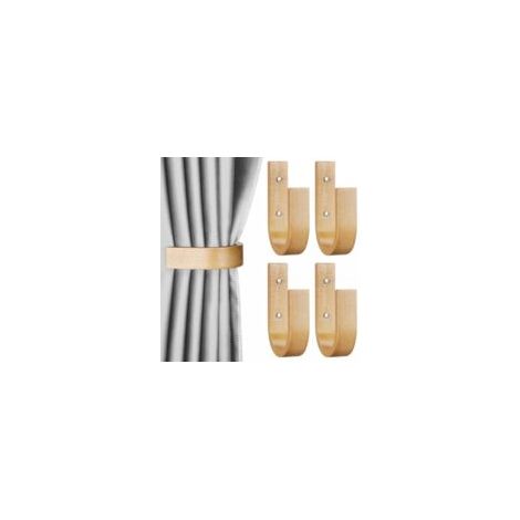 Juego de 4 alzapaños de cortina de madera de haya – Montaje en pared – 14 cm x 9 cm x 1 cm – Para cortinas pesadas y diversos estilos decorativos – Crezuo