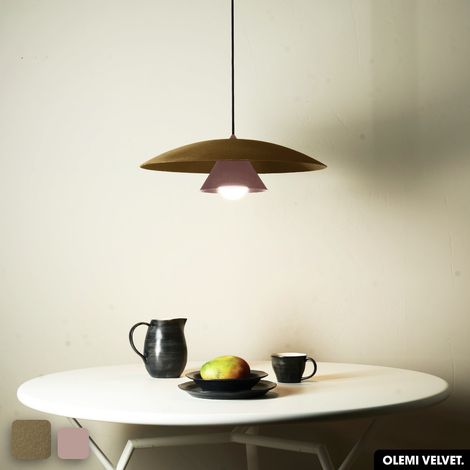 Lampe de suspension en velours - OLEMI VELVET PEYOTE - ROSE (1/2)