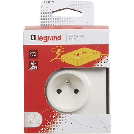 Legrand – Prise protégée 2P+T avec 2 prises RJ45 et parafoudre – Protection contre surtensions – Cordon RJ11 1,5m pour connexion ADSL