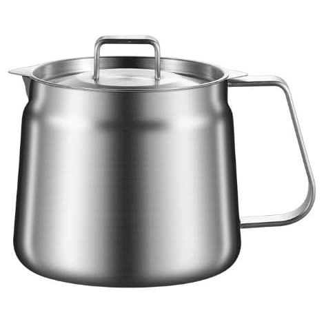 Récipient à graisse en acier inoxydable 304 de 2 l avec passoire, panier à friture et couvercle - Passoire à graisse avec poignée, casserole à friture en acier inoxydable - Pot à filtre à huile