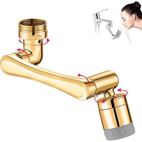 Aeratore girevole a 1440 gradi per rubinetto da cucina, filtro universale risparmiatore d'acqua, prolunga per rubinetto, miscelatore a 2 getti per rubinetti da cucina e bagno, dorato (1/5)
