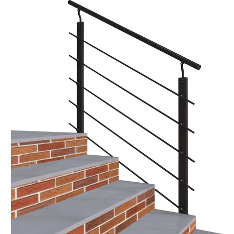 Aica Sanitaire – Garde-corps en aluminium noir 100cm – 5 traverses et 1 main courante – Montage facile intérieur/extérieur – Sécurise escaliers et balcons