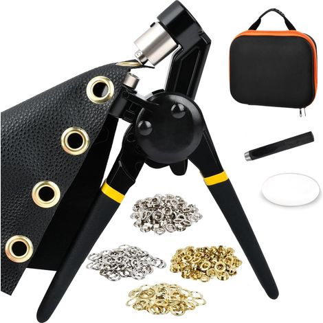 Kit de instalación de ojales con 200 ojales, kit de ojales metálicos de 10 mm, alicates para ojales de lonas, kit de alicates magnéticos para ojales de pancartas, lonas y tejidos de PVC.