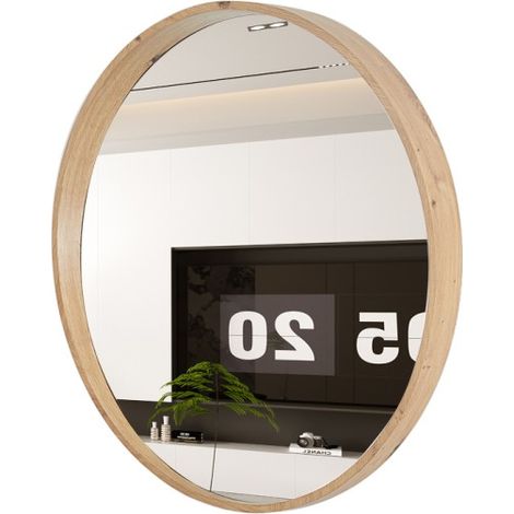 Espejo redondo RIO con borde – Ø80 cm – Acabado en roble envejecido – Marco grueso – Diseño natural y moderno