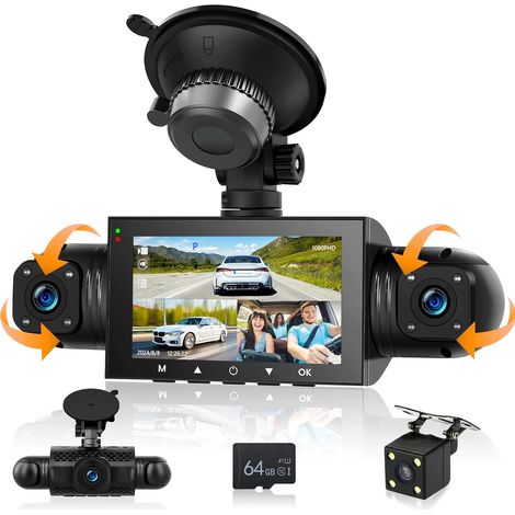 Mirror Dash Cam 4 Channel Front Rear, Rear View Mirror Camera with 64GB Card/G-Sensor/Parking Monitoring/Night Vision/24H Parking Mode + Waterproof 1080P Camera (1/5)