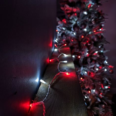 200 LED 16m Christmas Outdoor Function Lights Timer Clear Cable in Red & White (1/5)