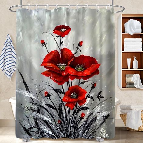 Voile de douche fluide en polyester 180x180 dessin rideau séchage rapide pour les fêtes de fin d’année (1/5)