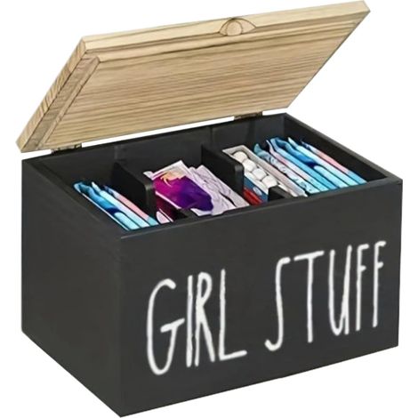 Boîte De Rangement Tampons Pour Salle De Bain Rangement Compartimenté Boîte En Bois Avec Couvercle Pour Hygiène Féminine Étui Hygiénique Femme Pour Meuble de Toilette Maison Hôtel (1/5)
