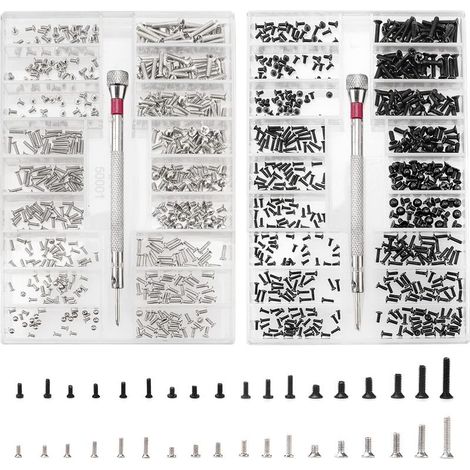 Kit de 1000 Pièces Micro Vis de Réparation M1.2 M1.4 M2,Assortiment en Acier Inoxydable Avec Tournevis,Argent et Noir (1/5)