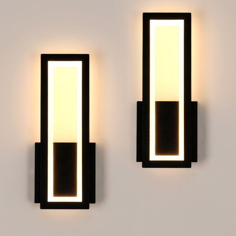 Applique Murale Intérieure LED, 2 Pièces 17W Moderne Lampe Murale Noir, Luminaire LED 3000K Blanc Chaud pour Chambre, Salon, Couloir, Escalier, 32CM (1/5)