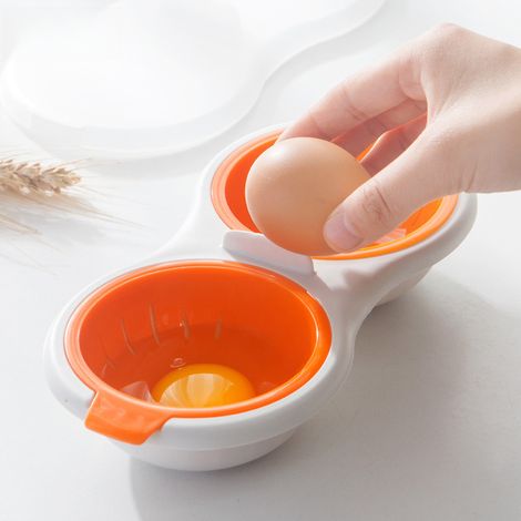 Kreativer, doppelwandiger Mini-Eierkocher für die Mikrowelle, mit Deckel und Küchenutensilien (24 x 11,5 x 6 cm, orange)