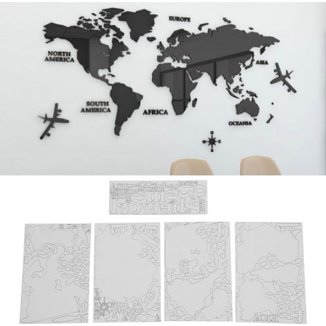 Carte du monde noire de taille moyenne, autocollant mural 3D en acrylique (1/5)