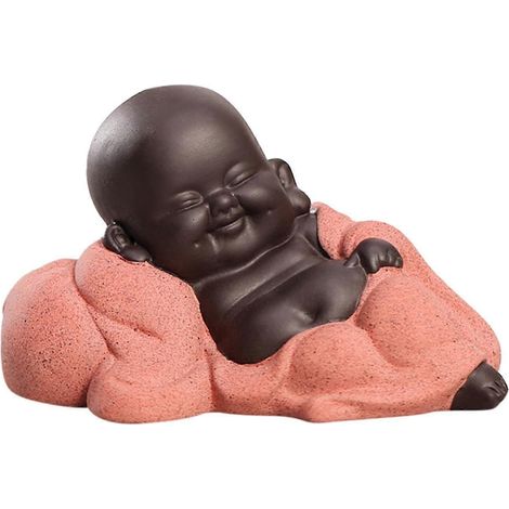 Petite figurine délicate en céramique chinoise représentant un Bouddha joyeux, décoration pour voiture-C (1/5)