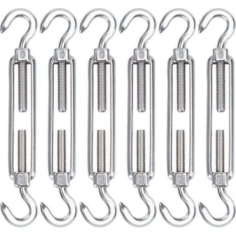 [JAMAIS UTILISÉ] M5 Tendeur Cable Acier Inoxydable, Lot de 6 Tendeur de Fil Crochet et Crochet Réglable Heavy Duty Tension Hook & Hook pour Corde Cable Fil à Linge, Grillagefor Sun Shade Installation. (1/4)