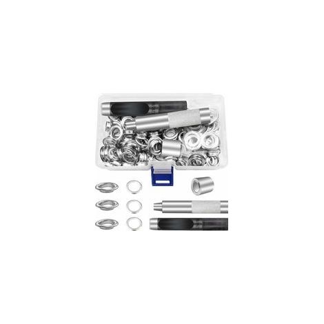Trousse à œillets Outils 12mm Metal Ensembles Oeillets 100 Set Kit de Grommets Eyelets Kit pour Toile Bâche Tente de Réparation Argent(1/2 Pouce)
