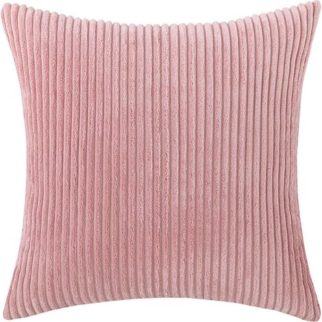 Set of 2 Striped Corduroy Square Cushion Covers for Couch (18", Pink)