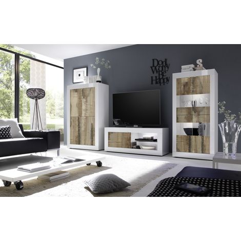 Azura Home Design – Ensemble de meubles de salon blanc chêne péro – Design moderne – Meuble TV 140x56x43 cm – Vaisselier 4 portes 102x162x43 cm (1/5)