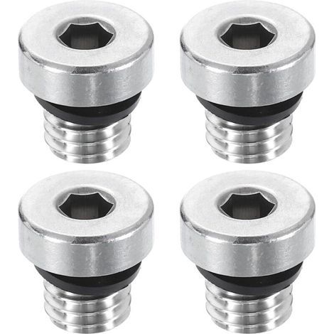 Set di 4 tappi per tubi in acciaio inox 304, filettatura maschio metrica M8 x 1,25, testa esagonale, con O-ring, per tubi di aria, acqua, olio e gas. (1/4)