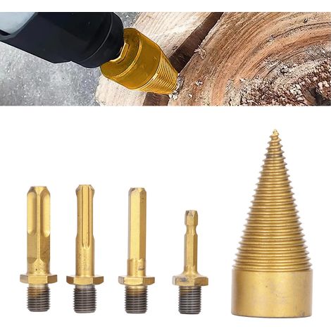 Neues 5-teiliges Holzspaltset, Holzspaltbohrer (42 mm) + runder Griff + Vierkantgriff + Sechskantgriff + kleiner Sechskantgriff (1/5)