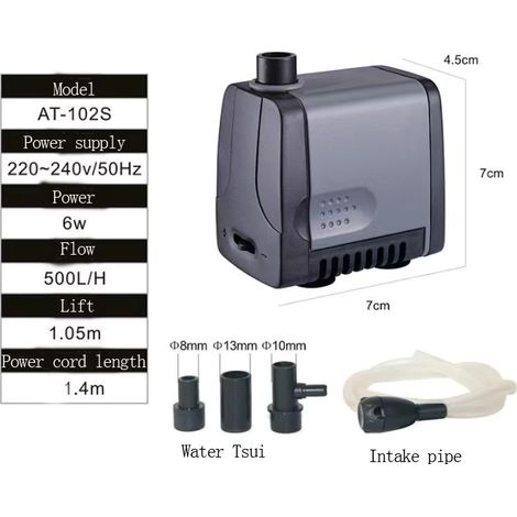 Pompe submersible, petite pompe de circulation ultra-silencieuse pour l'échange d'eau (AT-102S, 6W) (1/5)
